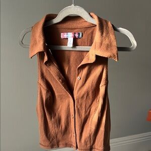 Brown Sleeveless Collared Top